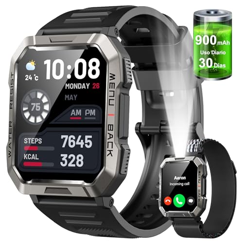 Relógio inteligente para homem, 2,01" Smartwatch homem com lanterna e bússola, Smartwatch com chamadas Bluetooth, bateria grande de 900 mAh, 100 modos desportivos, pulseira de atividade impermeável