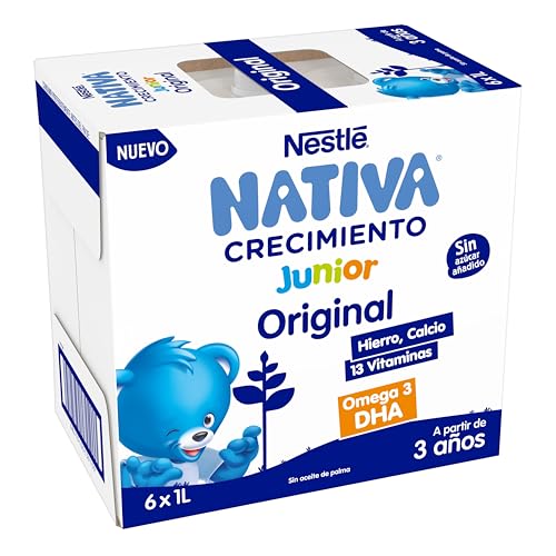 NESTLÉ NATIVA Crescimento JUNIOR original leite crescimento líquido original sem adição de açúcar para crianças a partir dos 36 meses, 6 brik de 1 litro