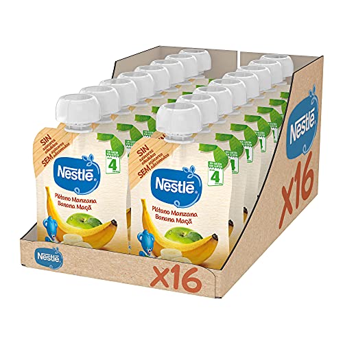Nestlé iogolino Bolsa de puré de frutas, variedade banana e maçã - Para bebés a partir de 4 meses, embalagem 16 bolsasx90 g