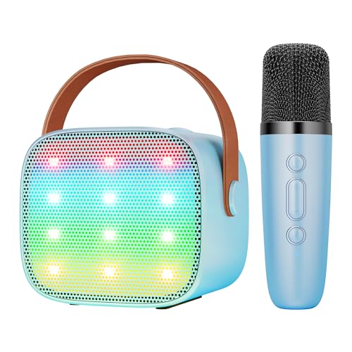 Máquina de karaoke de brinquedo para crianças, altifalante Bluetooth portátil com microfone sem fio, reprodutor de música MP3 para meninas e meninos de 4, 5, 6, 7, 8, 9, 10 anos (azul)