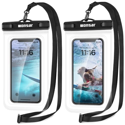 WONSAR Lote de 2 capas impermeáveis universais para telemóveis, para a maioria dos telemóveis para iPhone 15 14 Plus 13 12 11 XS XR Samsung Huawei Xiaomi Sony - até 7,5"