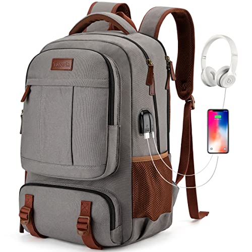 Tzowla Mochila de lona portátil para homem, mala para mulher, mochila de trabalho vintage de viagem para computador portátil de 15-17,3 polegadas, mochila para portátil escolar com porta de