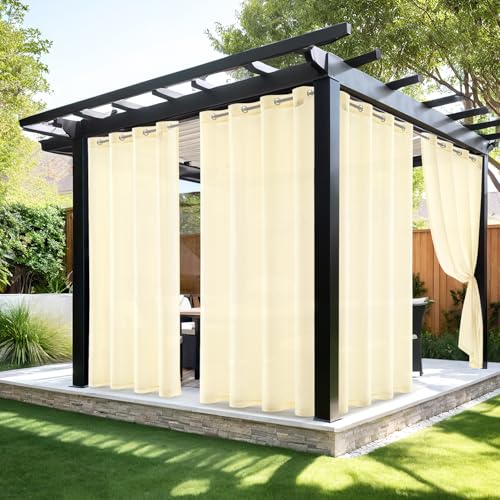 MIULEE Cortinas exteriores impermeáveis, cortina de terraço exterior para alpendre, cortinas brancas translúcidas, para pérgolas de jardim, com furos, 2 peças, 132 x 215 cm, bege