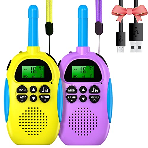 ULEWAY Walkie Talkie recarregável para crianças, Walkie Talkies 2 peças com função VOX LCD lanterna, longa distância 3 KM, Walkie-talkie para aventuras acampar ao ar livre, presente para meninos e