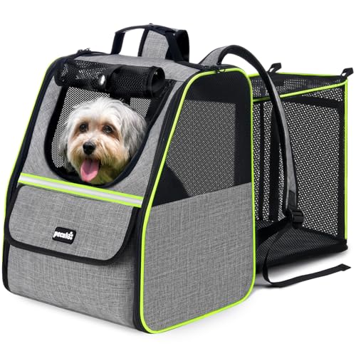 Pecute Mochila extensível para gatos <5 kg, resistente, respirável, segura, dobrável com fecho de correr com cadeado e arnês. Ideal para viagens e transporte público