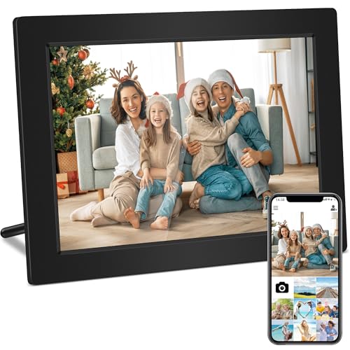 Veidoo Moldura de foto digital WiFi, ecrã tátil de 10 polegadas, memória de 32 GB, rotação automática, música/vídeo/calendário/relógio, fotos e vídeos através de moldura, presente para a família