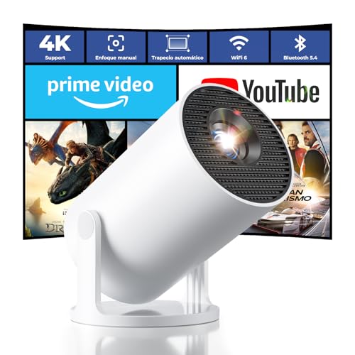 [Apps integrados & Auto Keystone] Mini projetor 4K Support 20000 lúmenes 2025 projetor portátil com Android TV WiFi 6 Bluetooth 5.4 rotação 180° compatível com HDMI/USB/TV Stick/Smartphone/Laptop