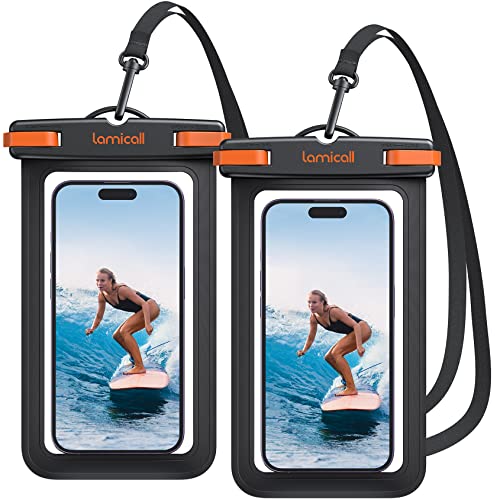 Lamicall Capa impermeável telemóvel - [2 unidades] IPX8 bolsa impermeável móvel, corda removível e ajustável, capa telemóvel estanque para iPhone 16 15 14 13 12, Samsung, Huawei, até 7"