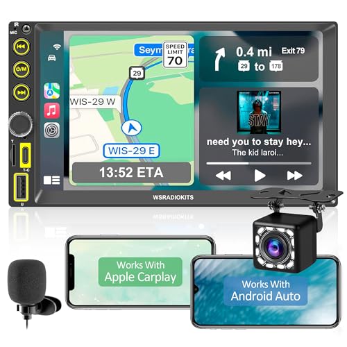 [Atualização] Rádio de carro sem fios A-pple CarPlay e Android 2 DIN, recetor multimédia digital de 7 polegadas, rádio duplo DIN com ecrã, câmara traseira, ligação espelhada, RDS/FM/Am/Phone GPS