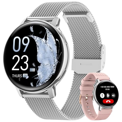 Sanorum Relógio inteligente mulher, 1,39 '' Smartwatch mulher com chamadas, função feminina, 120 modos desportivos, 24H monitor de sonho, podómetro, Smartwatch para iOS Android prata