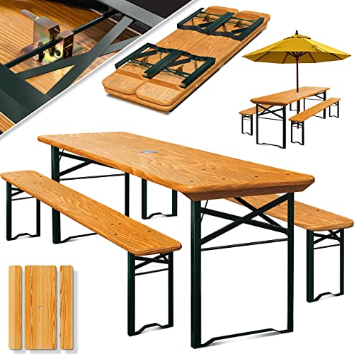KESSER® Conjunto de mesa de jardim de cerveja conjunto de móveis de jardim de 3 peças | dobrável 170 x 46 x 75 cm | 2 bancos de cerveja, 1 mesa de cerveja