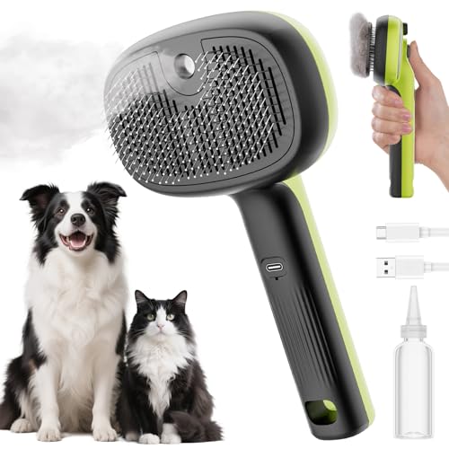 pecute Escova a vapor para gatos, escova de gato a vapor recarregável, escova para gatos e cães auto-limpável, escova a vapor remover, anti-estática pente de massagem para pelo comprido gatos cães