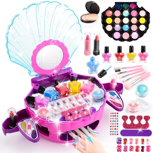 Maquilhagem para meninas, brinquedos para meninas 3 4 5 6 7 8 anos kit de maquilhagem meninas laváveis e seguras estojo mala mala maquilhagem meninas pinta-unhas presentes menina 3 4 5 6 7 8 10 anos