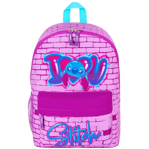 Disney Mochila para menina, mochila escolar para menina infantil escolar com costas acolchoadas e fitas ajustáveis, mochila de faculdade com bolso frontal e lateral