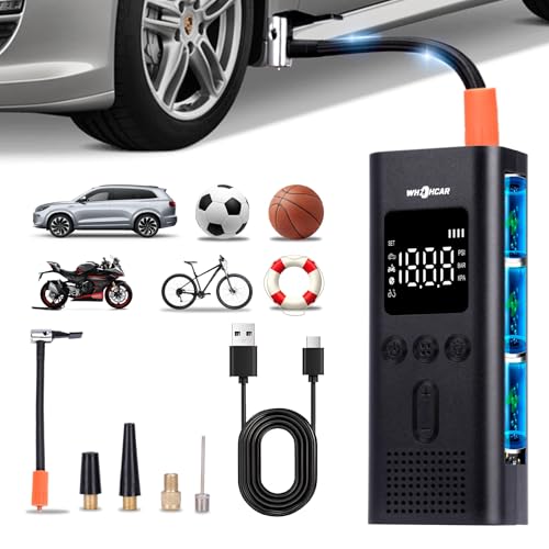 Compressor de ar portátil 6000 mAH insuflador elétrico bateria recarregável 150 PSI compressor ar carro com LCD digital luz LED para carros, motas, bicicletas, anel de natação