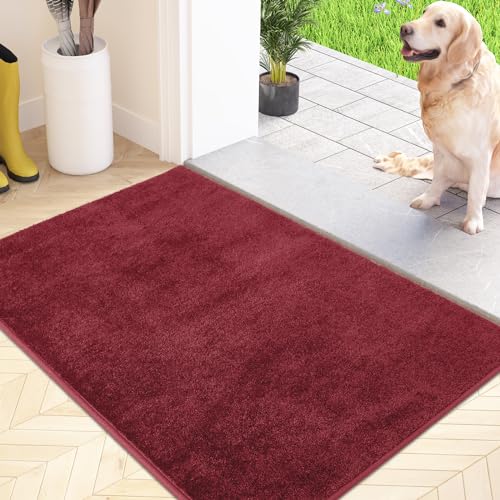 FCSDETAIL Tapete de proteção contra pó 60 x 90 cm, tapete antiderrapante lavável na máquina, felpudo de entrada com microfibras suaves absorventes para cães, entrada, porta e corredor