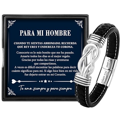 Rebundex Presentes originais para homem pulseira couro colar Set homem prata presente para homem presentes pais / avô Natal homem presentes dia dos namorados presentes dia do pai