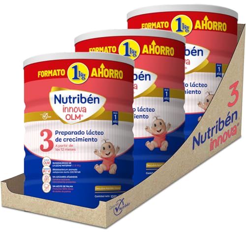 Nutribén Innova 3 - Leite em pó para bebé | Fórmula de crescimento a partir dos 12 meses, sem óleo de palma, com acito doseador mais higiénico, com BPL1, 3 frascos de 1 kg