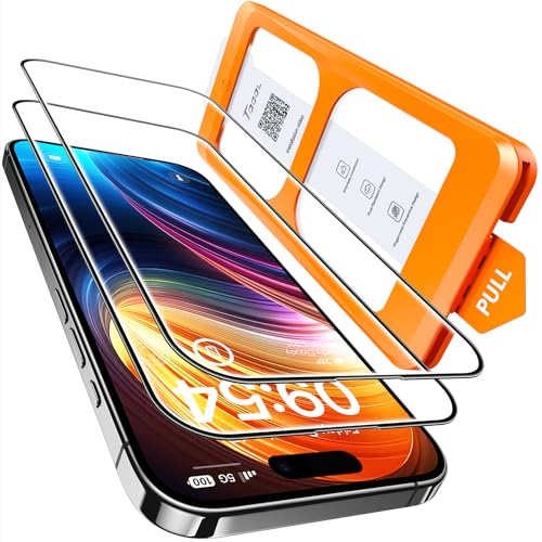 TOCOL 2 peças protetor de ecrã para iPhone 16, alinhamento automático para instalação rápida, sem bolhas, anti-riscos, vidro temperado com dureza 9H e removível, HD transparente