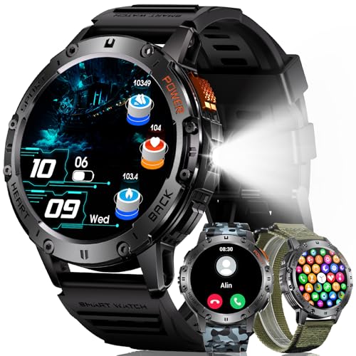 MEGALITH Relógio inteligente homem chamadas: Bluetooth com LED lanterna podómetro - Smartwatch desportivo (sem GPS)