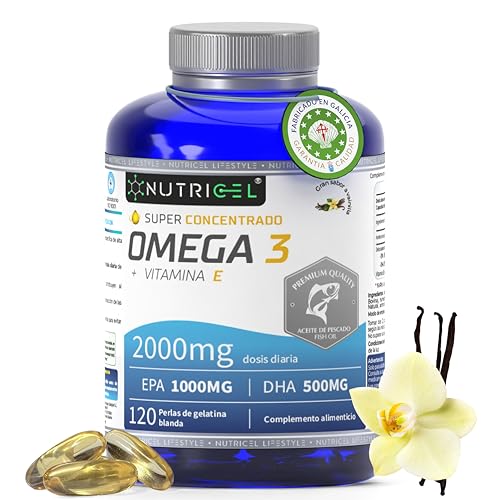 Omega 3 cápsulas 2000 mg por dose diária (2 cápsulas) EPA 1000 mg 500 mg DHA - sabor baunilha - ómega 3 epa e dha - Superconcentrado, desestilado molecularmente, 120 cápsulas - até 4 meses