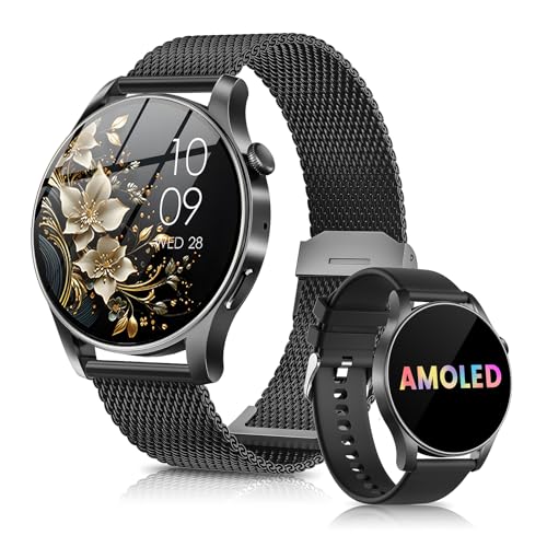 Rmana Relógio inteligente mulher e homem, 2025 Smartwatch 1,43" AMOLED chamadas Bluetooth, 2 correias, 100 modos desportivos, assistente de voz, IP67 impermeável Smart Watch para Android iOS (preto)