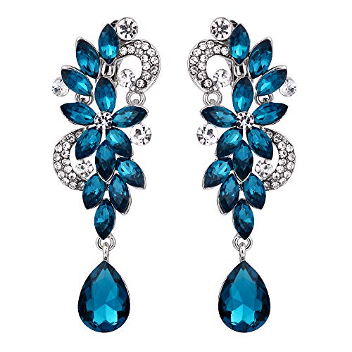 Clearine Brincos de mulher boémio boho cristal flor casamento nupcial lustre gota Bling parafuso voltar clipe de orelha pendentes