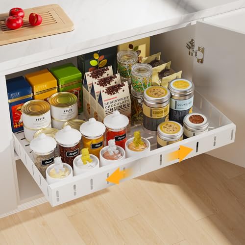 Otauoaea Gaveta telescópica, gavetas removíveis para cozinha, gaveta deslizante para arrumação, sem necessidade de perfurar ou lavar, 30 - 50 cm W, branco