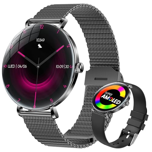 LIGE Relógio inteligente mulher ultra-fino, 1,43" AMOLED Smartwatch com 24H frequência cardíaca/monitor de sonho para Android iOS, 100 desportos, IP68 impermeável, 180 Watch Face, chamadas, preto