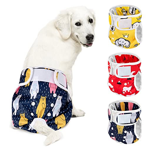 SlowTon Lavar fraldas para cães, 3 Pack calças para cães fáceis de remover com botões ajustáveis, fraldas para s reutilizáveis durante o calor, imersão emocionante