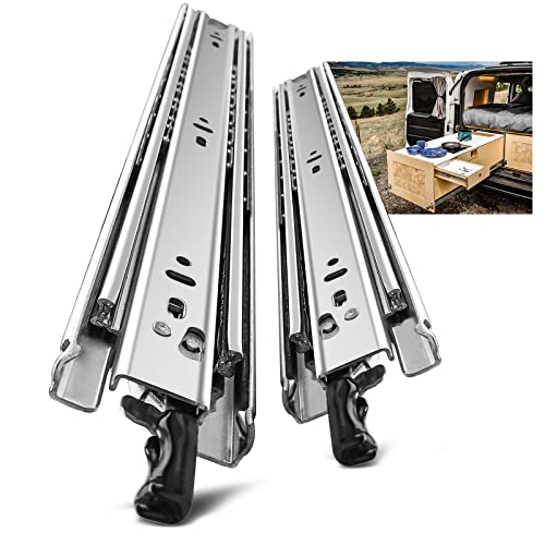 AOLISHENG Guias de correr para gavetas com travão 450 mm trilhos para gavetas extensão completa 68 kg capacidade carga guias laterais para gavetas com rolamento de esferas, 1 par (2 peças)