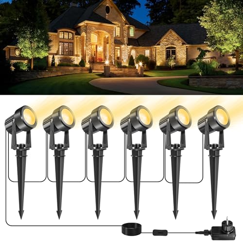 NATPOW Iluminação LED de jardim, 3000 K luz com adesivo de terra, holofote que muda, IP65, decorativa para relvado caminho exterior 6 em 1