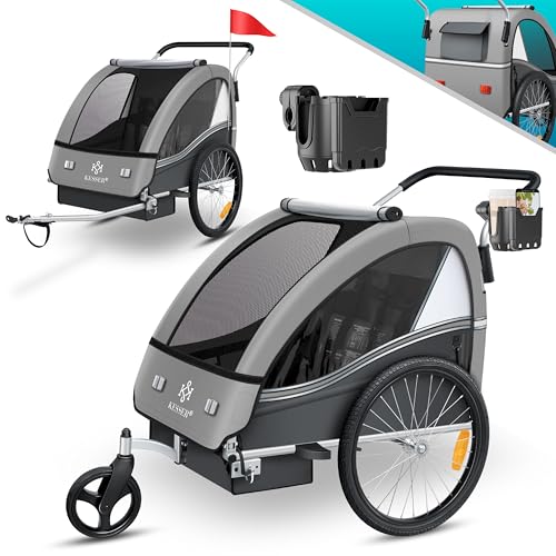 KESSER® Reboque para crianças, reboque para bicicletas Sport-RX, 2 em 1, função Jogger, reboque para bicicletas para crianças cinto de segurança de 5 pontos, roda dianteira 360°