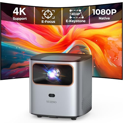 YUZINO Projetor de 4K 【Foco elétrico & Keystone 6D/4P & Zoom: nativo 1080P 15000 Lumen projetores WiFi Bluetooth, mini projetor portátil cinema em casa com TV Stick Smartphone Tablet HDMI USB AV