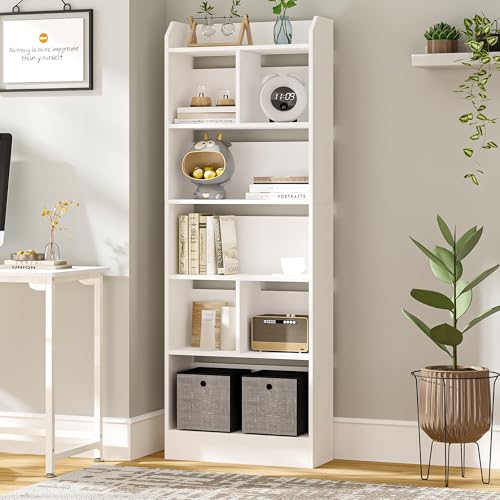 Hzuaneri Livraria estante biblioteca com 6 compartimentos, livraria branca para exposição, para escritório, sala de estar, 24 x 60 x 170 cm, branco BC11103X