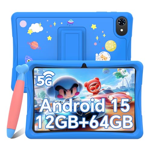 TABWEE Tablet crianças de 10 polegadas, Android 15 Tablet, 12 GB RAM + 64 GB ROM (2 TB expansível), WiFi 5G, Bluetooth 5.0, 5000 mAh, controlo parental, tablet educativo para crianças com capa Eve