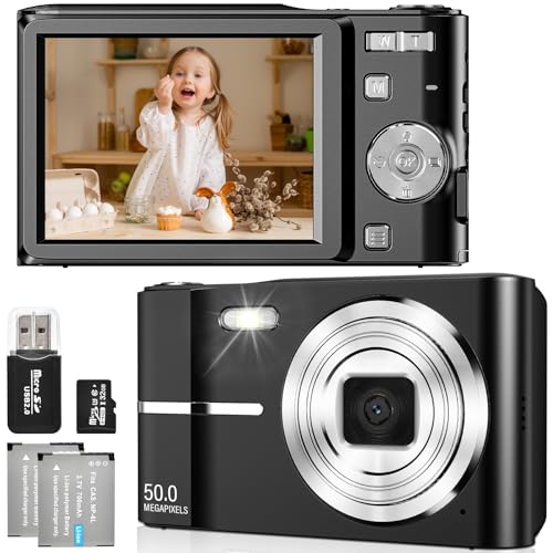 FAYIBUY Câmara fotos 50MP 1080P FHD câmara digital compacta com zoom 16X câmara compacta com cartão 32 GB recarregável compacta portátil câmara para crianças iniciantes adulto
