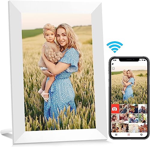 AEEZO Molduras para fotos digitais WiFi de 10,1 polegadas, memória integrada de 32 GB, ecrã tátil IPS HD de 1280 x 800, função de rotação automática, fácil configuração para partilhar fotografias e