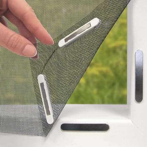 EASYmaxx Rede mosquiteira para janelas com Magic Click, cortado individualmente à medida para todas as janelas até 110 x 130 cm, fácil instalação com 12 ímanes - sem perfurar ou aparafusar preto