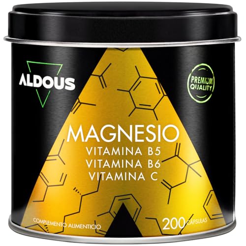 Citrato de magnésio de 1500 mg - 200 cápsulas, magnésio puro 450 mg + vitamina C, B6, B5 Dose diária, magnésio alta biodisponibilidade, vitaminas para o cansaço e fadiga, ALDOUS