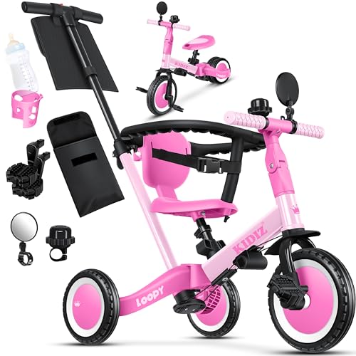 KIDIZ® 6 em 1 bicicleta de equilíbrio, triciclo para crianças de 1 ano a 5 anos, capacidade de carga até 25 kg, Incl. Guiador/barra de segurança/cinto de segurança/campainha / espelho