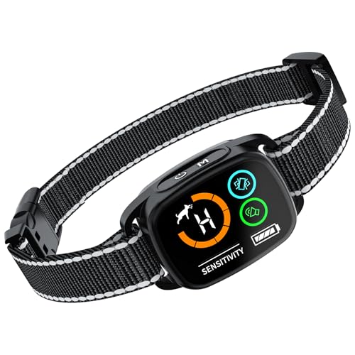 Coleira anti-louros para cães, modos de som/vibração / forte vibração, detecção inteligente de furos, recarregável, impermeável IP67, para cães pequenos e grandes (preto)