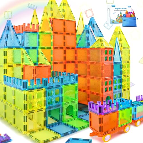 NAETANY Blocos magnéticos de construção 122 peças magnéticas crianças, blocos de construção crianças 3D jogo magnético brinquedos crianças 3 4 5 6 7 anos