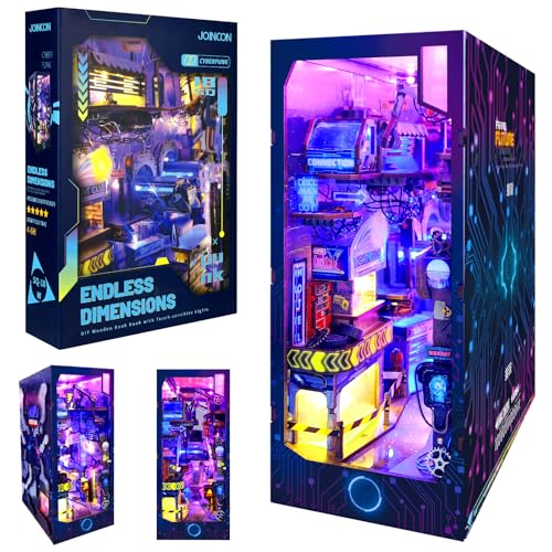 Sprifityy Book Nook Kit, quebra-cabeças de madeira 3D em miniatura, kit para casa de bonecas, com sensor de luz LED, decoração de casa (dimensões infinitas)