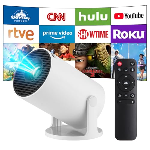 Projetor portátil, Upgraded Mini projetor 4K com Wi-Fi 6 Bluetooth 5.4, Android 11, suporta rotação de 180° e keystone automático, projetor para telemóvel, computador portátil/telefone (branco)