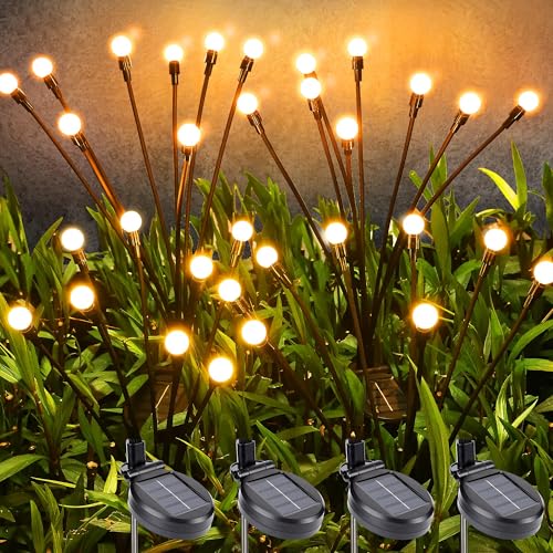 PhilzOps 4 peças luz solar de vaga-lume exterior, 32 LED luzes de energia solar impermeável vaga-lume candeeiros solares para exteriores azias relvado pátio, jardim presente festa