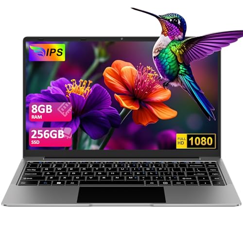 bvate 2025 Computador portátil 14" Win11 8 GB 256 GB SSD suporte 1 TB SSD expansão portátil 2,4 G+5G WiFi BT 4,2 USB HDMI 1920 x 1080 FHD com rato sem fios e teclado espanhol membrana - cinzento