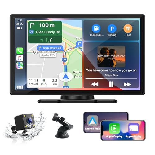 EYETOO Sem fios Carplay rádio, 9 polegadas sem fios Carplay e Android Auto, portátil rádio carro com vista traseira câmera, IPS ecrã tátil, Bluetooth 5.0/GPS navegador/FM/Siri/Goo-gle/Airplay