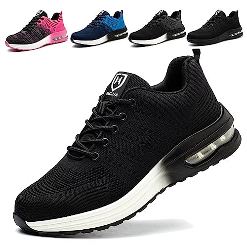 Sapatos de segurança para homem e mulher leves colchão de ar sapatilhas de trabalho com biqueira de aço respirável