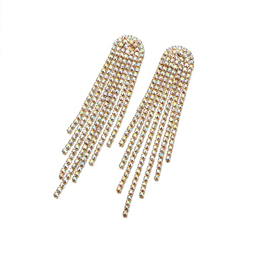 Brincos de mulher - Clearine brincos de borla de noiva para mulheres de diamantes de imitação de brilho de cristal de longa queda de lustre de boémia brincos